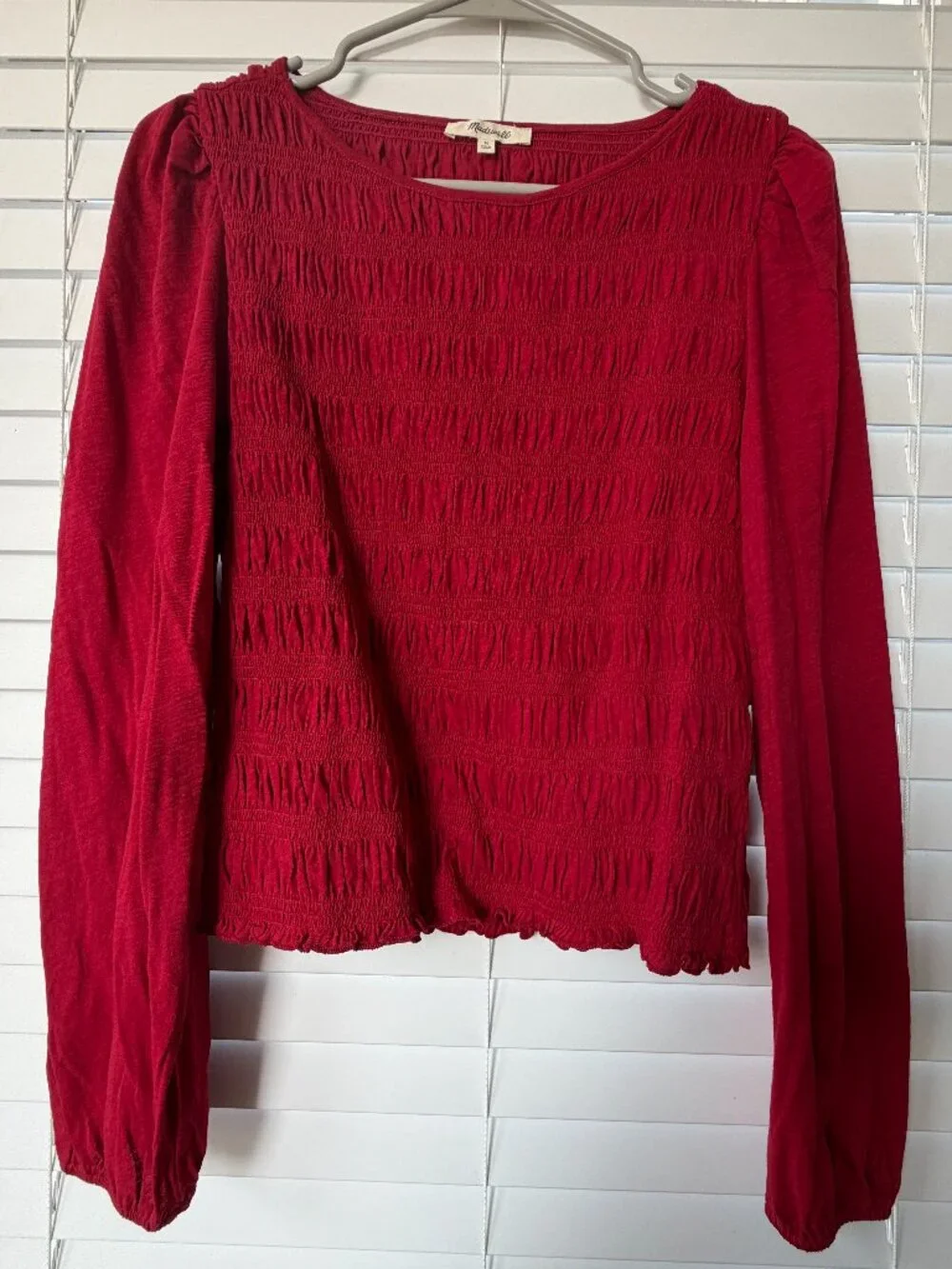 Madewell Smocked Boatneck Top in the shade Ruby